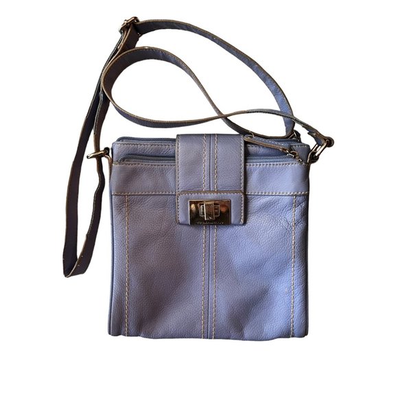 Tignanello Purse Crossbody Shoulder Handbag Periwinkle Blue Pebbled Leather Smal - Picture 1 of 11